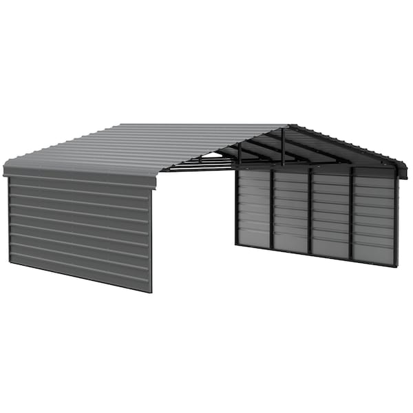 Arrow Storage Products Galvanized Steel Carport, W/ 2-Sided Enclosure, Compact Car Metal Carport Kit, 20'x20'x7', Charcoal CPHC202007ECL2 - main